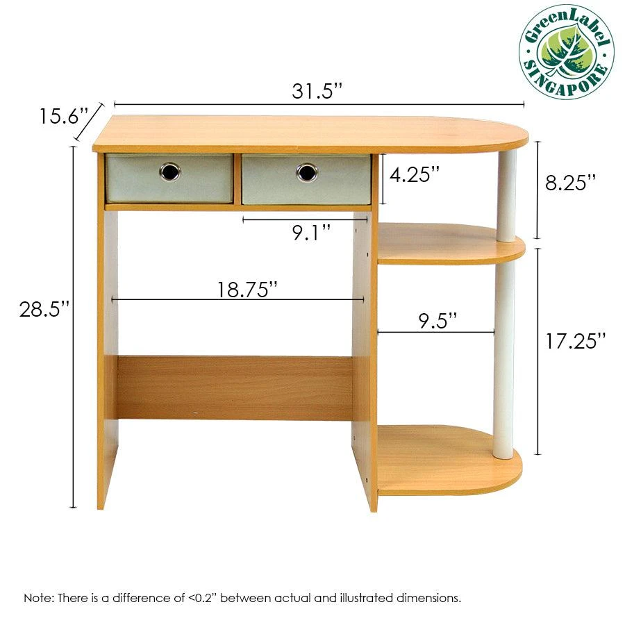 商品Furinno|Go Green Home Laptop Notebook Computer Desk/Table, Beech/Ivory/White,价格¥687,第3张图片详细描述