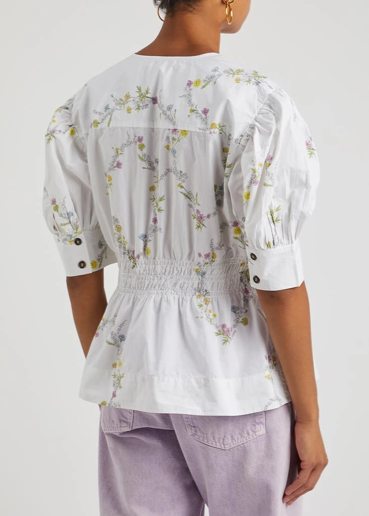 商品Ganni|White floral-print cotton-poplin blouse,价格¥577,第3张图片详细描述