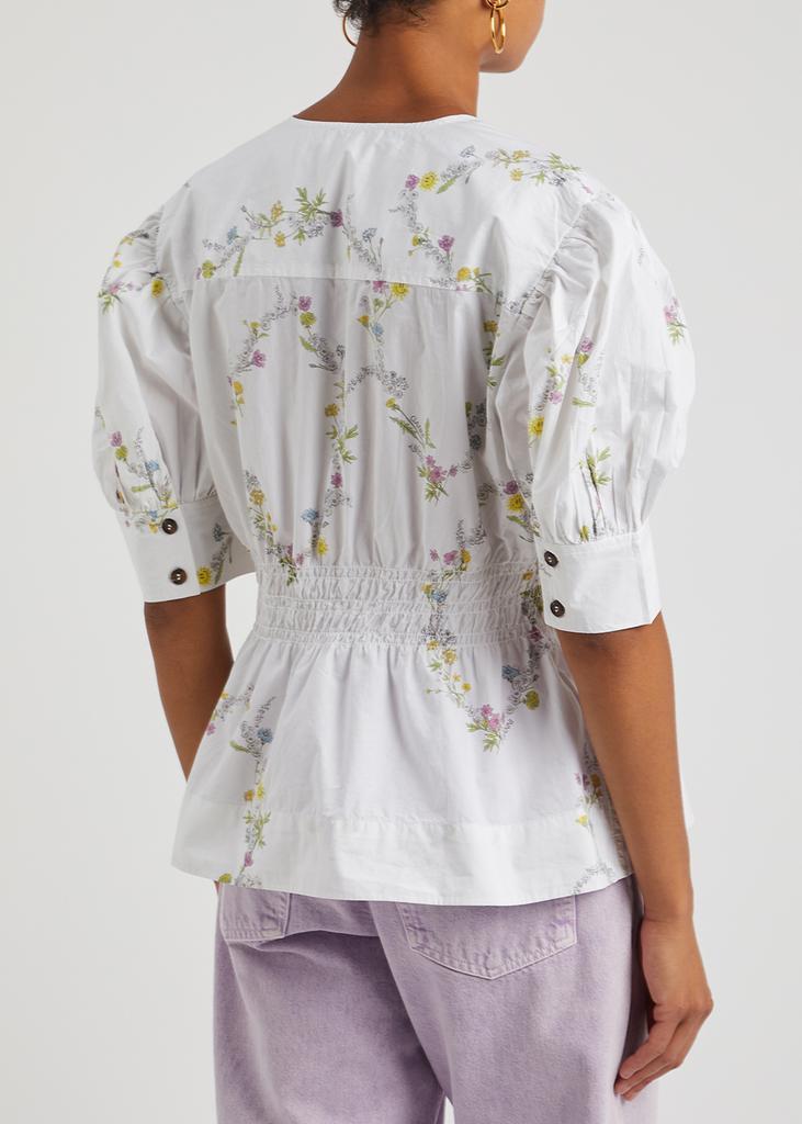 商品Ganni|White floral-print cotton-poplin blouse,价格¥1182,第5张图片详细描述