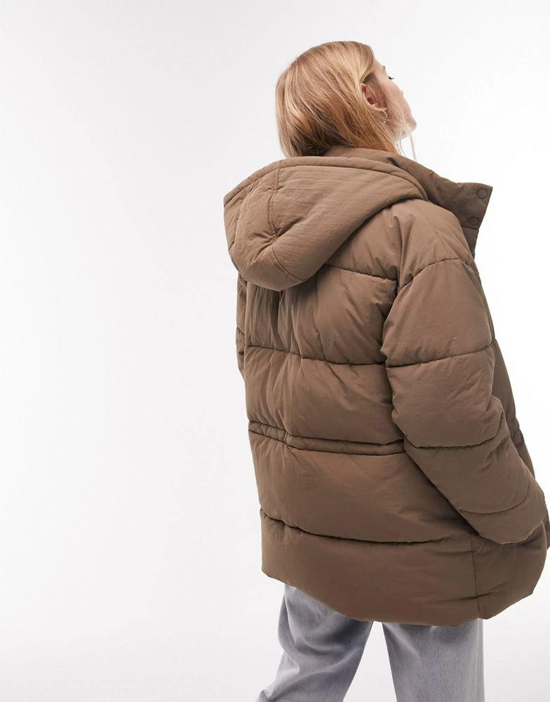 商品Topshop|Topshop mid length tie waist puffer jacket in mushroom,价格¥417,第2张图片详细描述