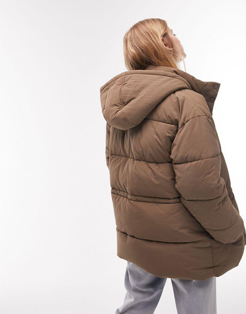 商品Topshop|Topshop mid length tie waist puffer jacket in mushroom,价格¥530,第4张图片详细描述