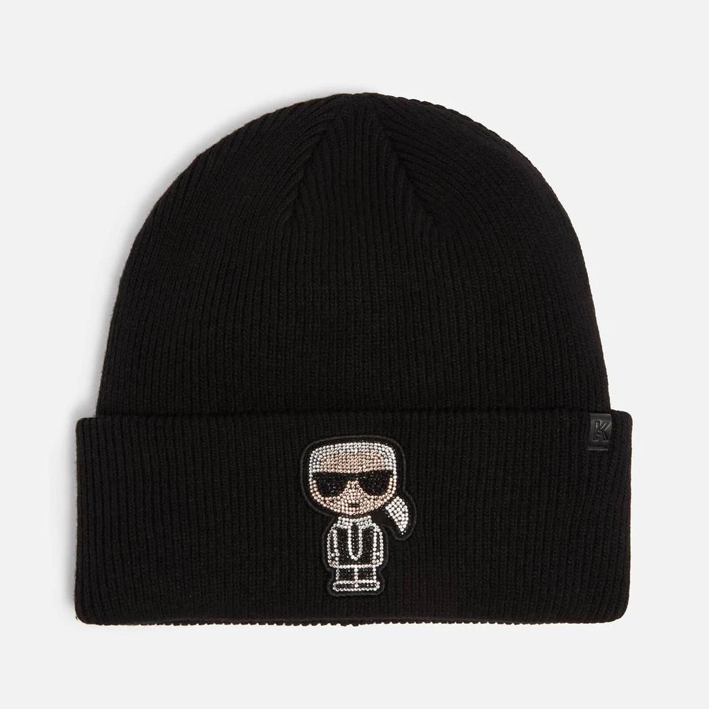 商品Karl Lagerfeld Paris|KARL LAGERFELD K/Ikonik Rhinestoned Ribbed-Knit Beanie,价格¥372,第1张图片