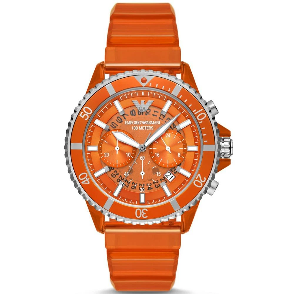 商品Emporio Armani|Men's Chronograph Orange Polyurethane Strap Watch 44mm,价格¥2230,第1张图片