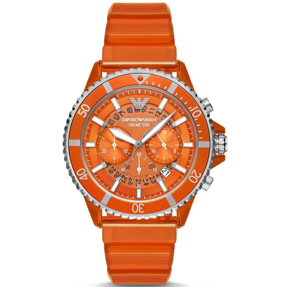 商品Emporio Armani|Men's Chronograph Orange Polyurethane Strap Watch 44mm,价格¥2051,第1张图片