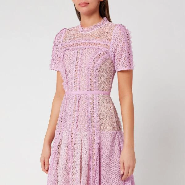 商品Self Portrait|Self-Portrait Women's Lilac Lace Panel Midi Dress - Lilac,价格¥1305,第3张图片详细描述