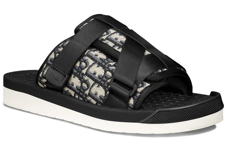 商品[国内直发] Dior|迪奥 Alpha Oblique 印花 平跟 防滑一字拖鞋 男款 黑色,价格¥5934,第4张图片详细描述