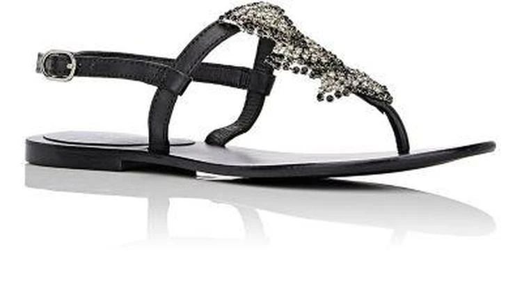 商品Barneys New York|Crystal-Embellished Leather T-Strap Sandals,价格¥894,第2张图片详细描述