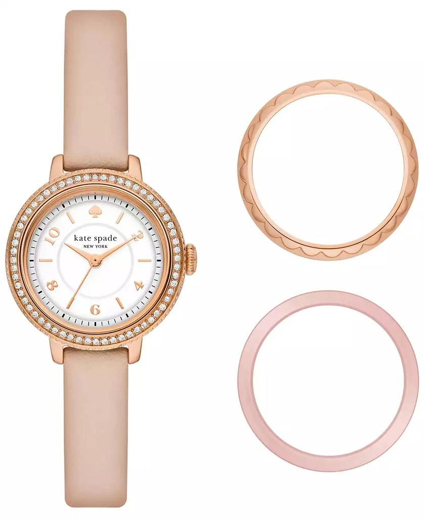 商品Kate Spade|Women's Morningside Three Hand Pink Pro-Planet Leather Watch 28mm Gift Set,价格¥1528,第1张图片