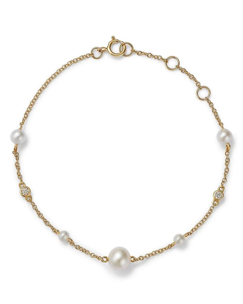 商品Moon & Meadow|14K Yellow Gold Cultured Freshwater Pearl & Diamond Station Link Bracelet,价格¥4160,第1张图片