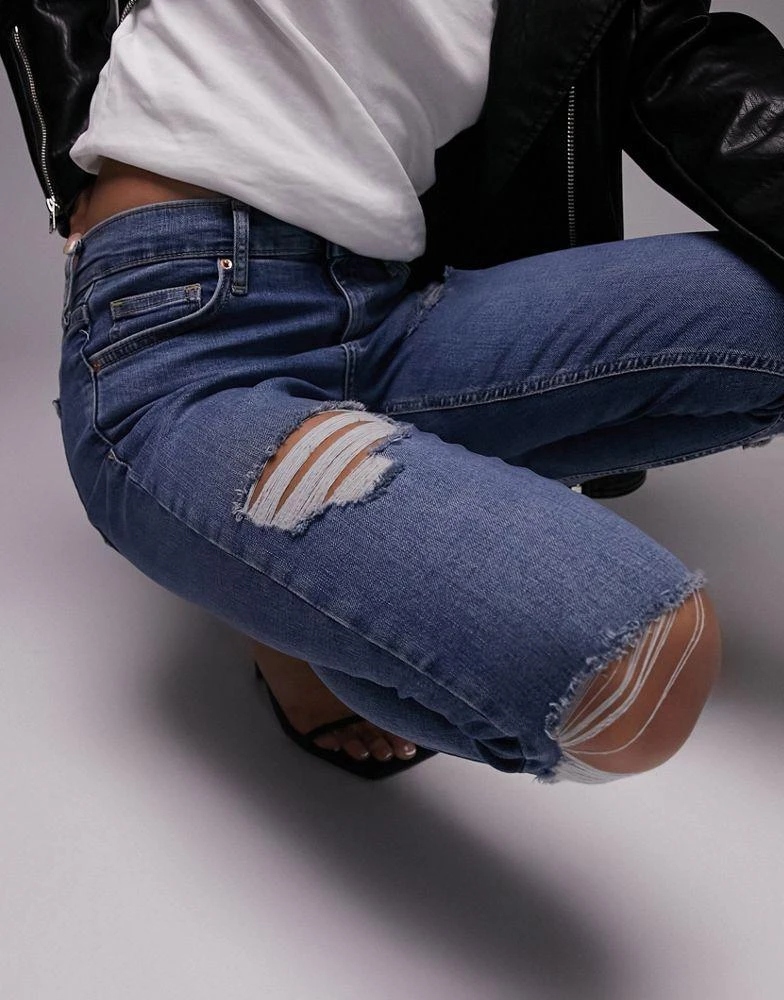 商品Topshop|Topshop Jamie jean with rip in mid blue,价格¥186,第4张图片详细描述