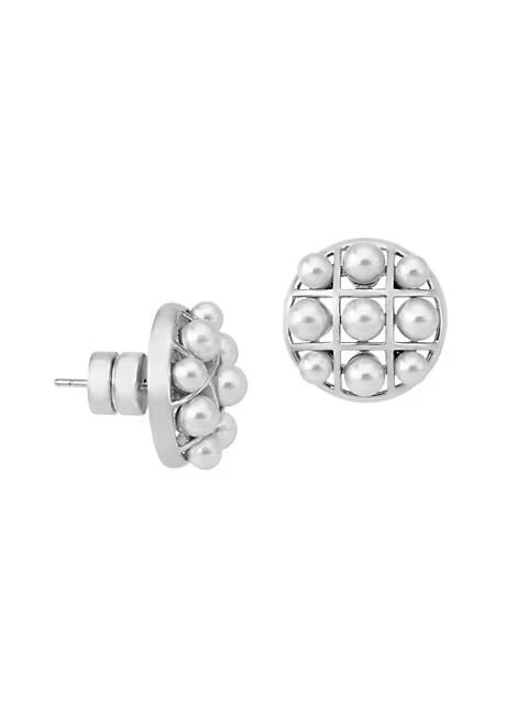商品Majorica|Allegra Faux-Pearl &amp; Stainless Steel Cage Stud Earrings,价格¥1046,第1张图片