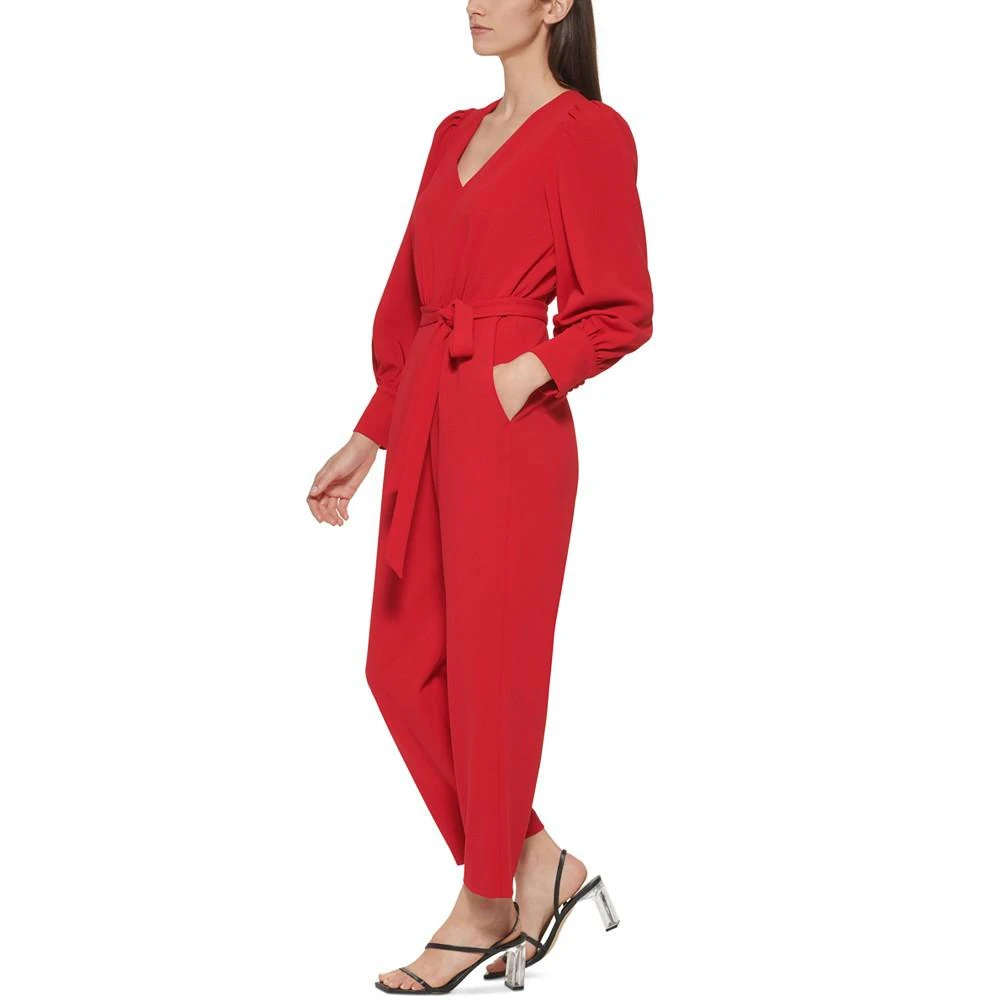 商品Calvin Klein|Women's V-Neck Long-Sleeve Belted Jumpsuit,价格¥591,第3张图片详细描述