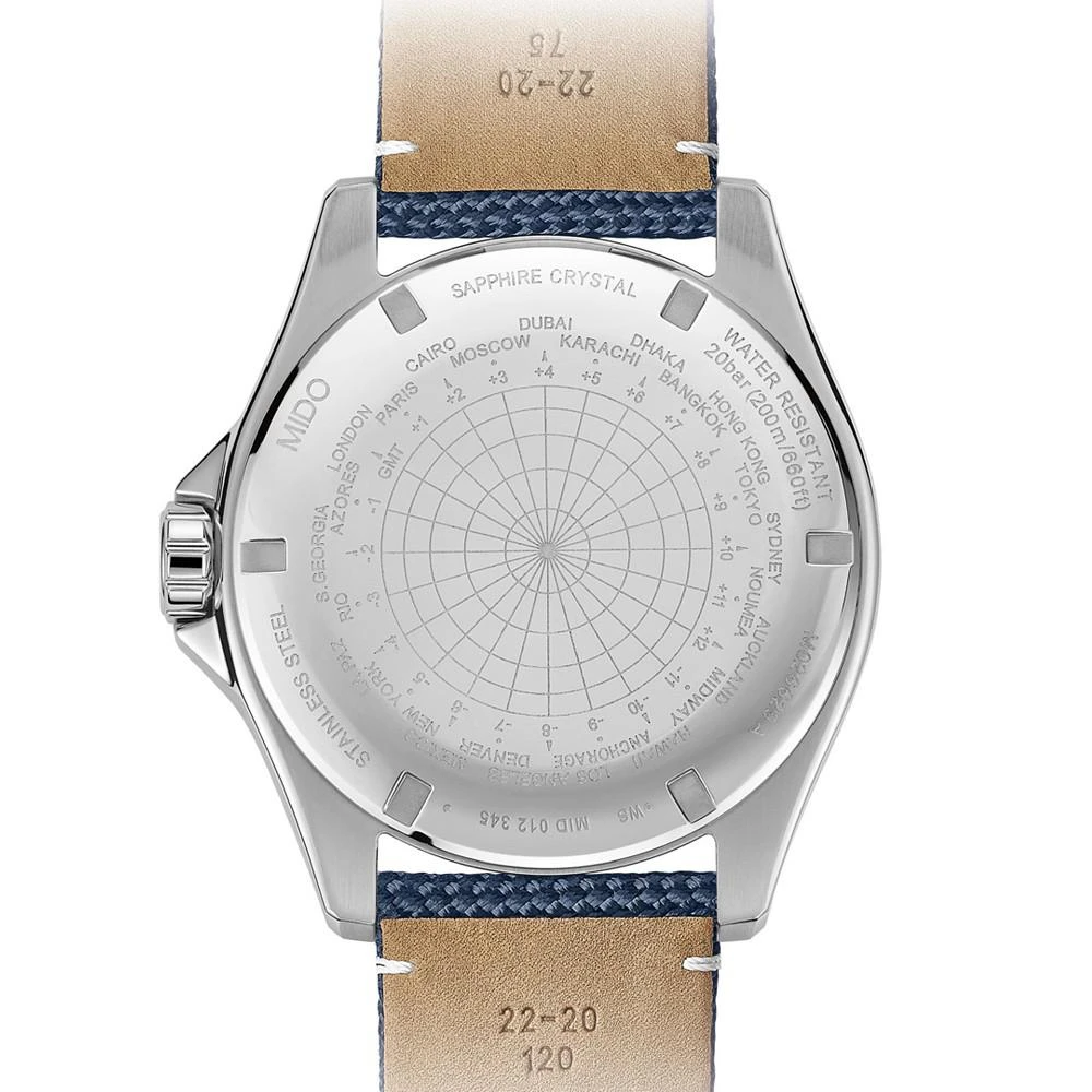 商品MIDO|Men's Swiss Automatic Ocean Star GMT Blue Fabric Strap Watch 44mm,价格¥9370,第2张图片详细描述