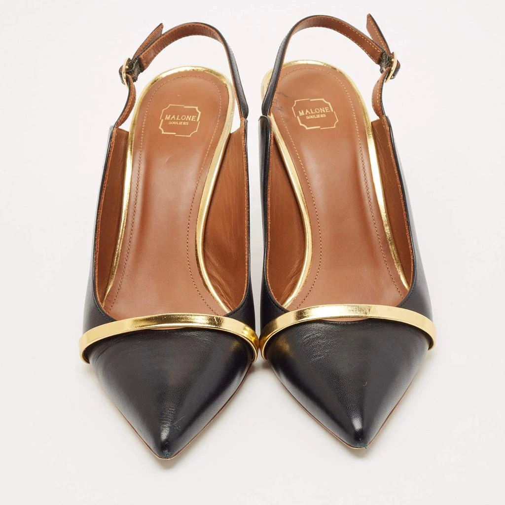 商品[二手商品] Malone Souliers|Malone Souliers Black/Gold Leather Karlie Slingback Pumps Size 38.5,价格¥1965,第3张图片详细描述