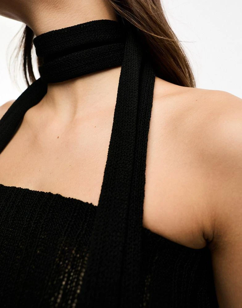 商品ASOS|ASOS DESIGN knitted bandeau top with scarf in black,价格¥88,第2张图片详细描述
