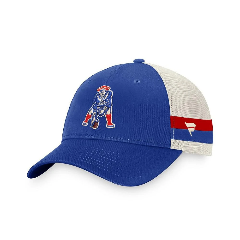 商品Fanatics|Men's Branded Royal, White New England Patriots Historic Logo Iconic Team Stripe Trucker Snapback Hat,价格¥159,第1张图片