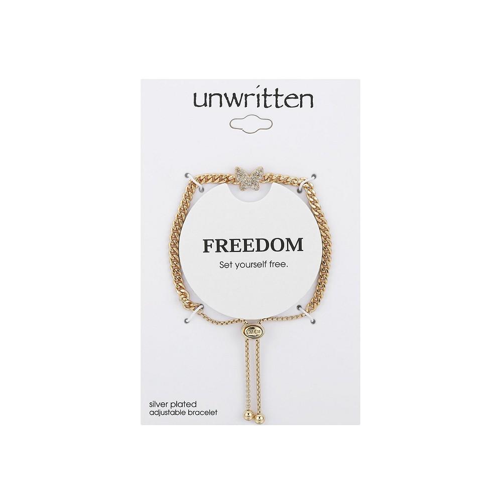 商品Unwritten|Gold Flash-Plated Cubic Zirconia Pave Butterfly Curb Chain Adjustable Bolo Bracelet,价格¥104,第4张图片详细描述