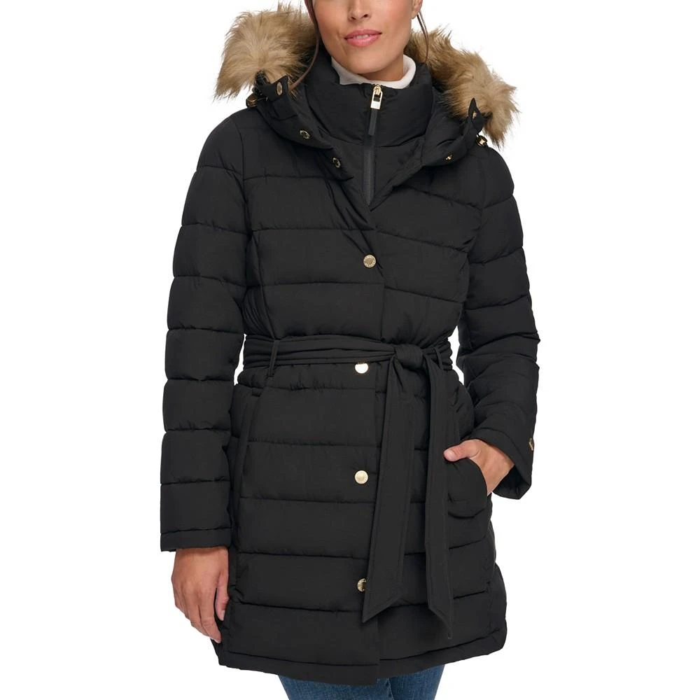 商品Tommy Hilfiger|Women's Belted Faux-Fur-Trim Hooded Puffer Coat, Created for Macy's,价格¥707,第2张图片详细描述