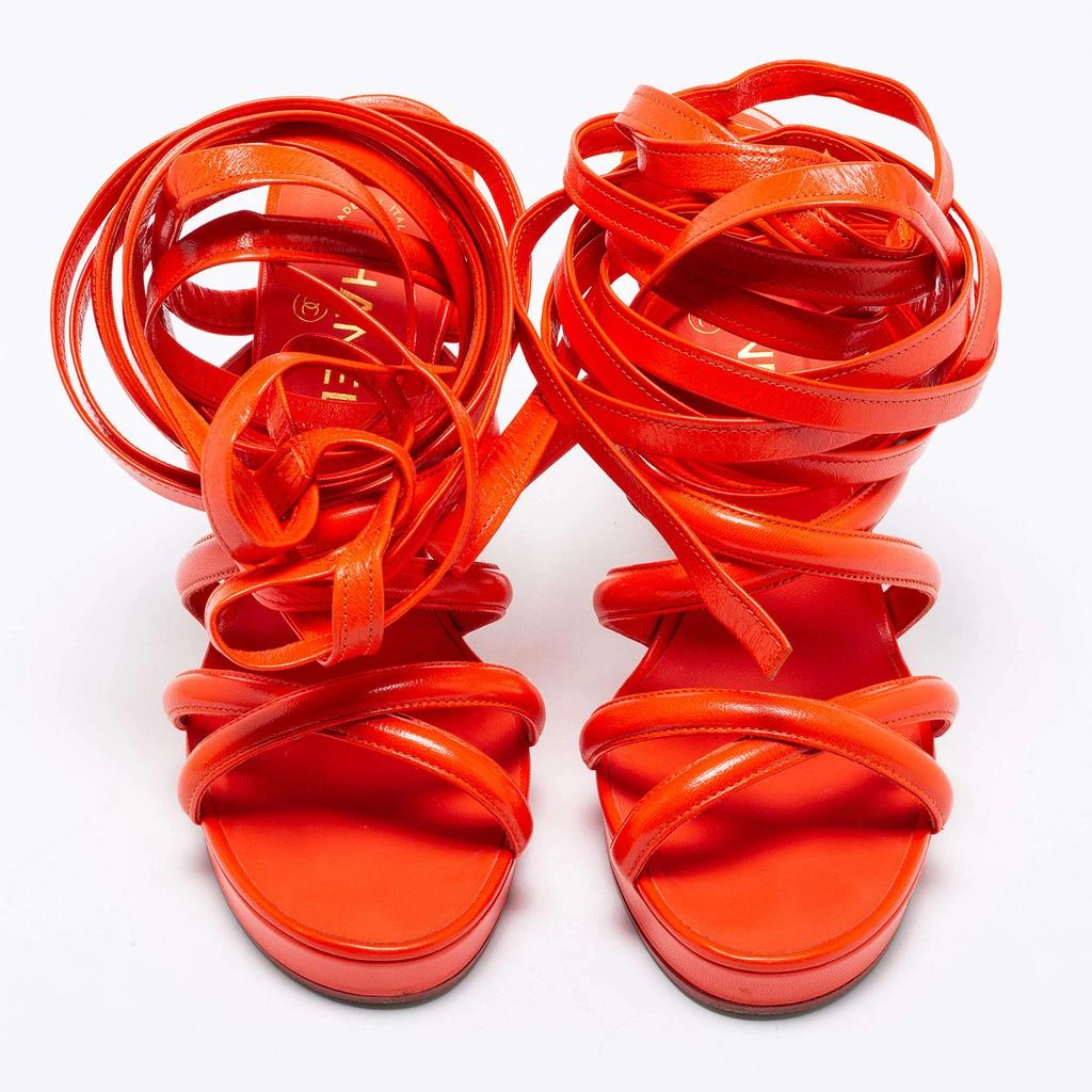 商品[二手商品] Chanel|Chanel Orange Leather Ankle Wrap  Sandals Size 41,价格¥4138,第3张图片详细描述