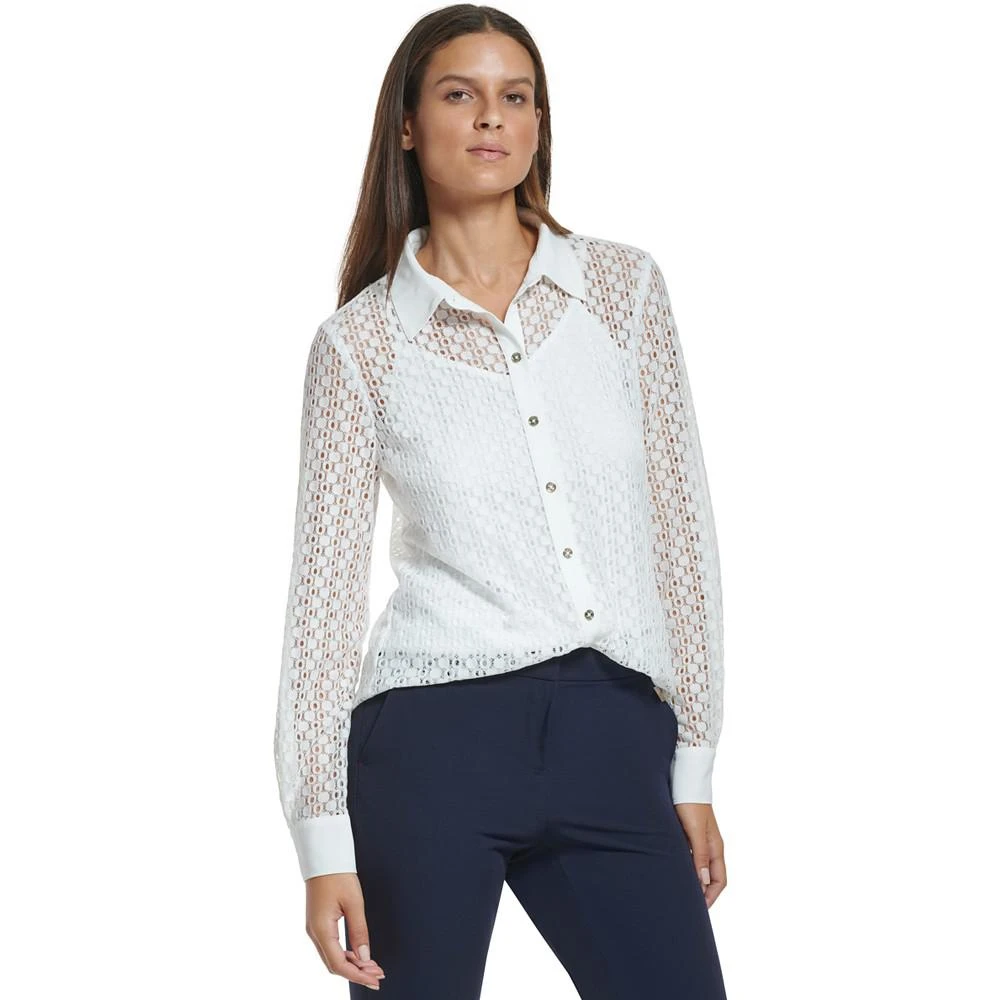 商品Tommy Hilfiger|Women's Sheer Lace Button-Front Shirt,价格¥274,第3张图片详细描述