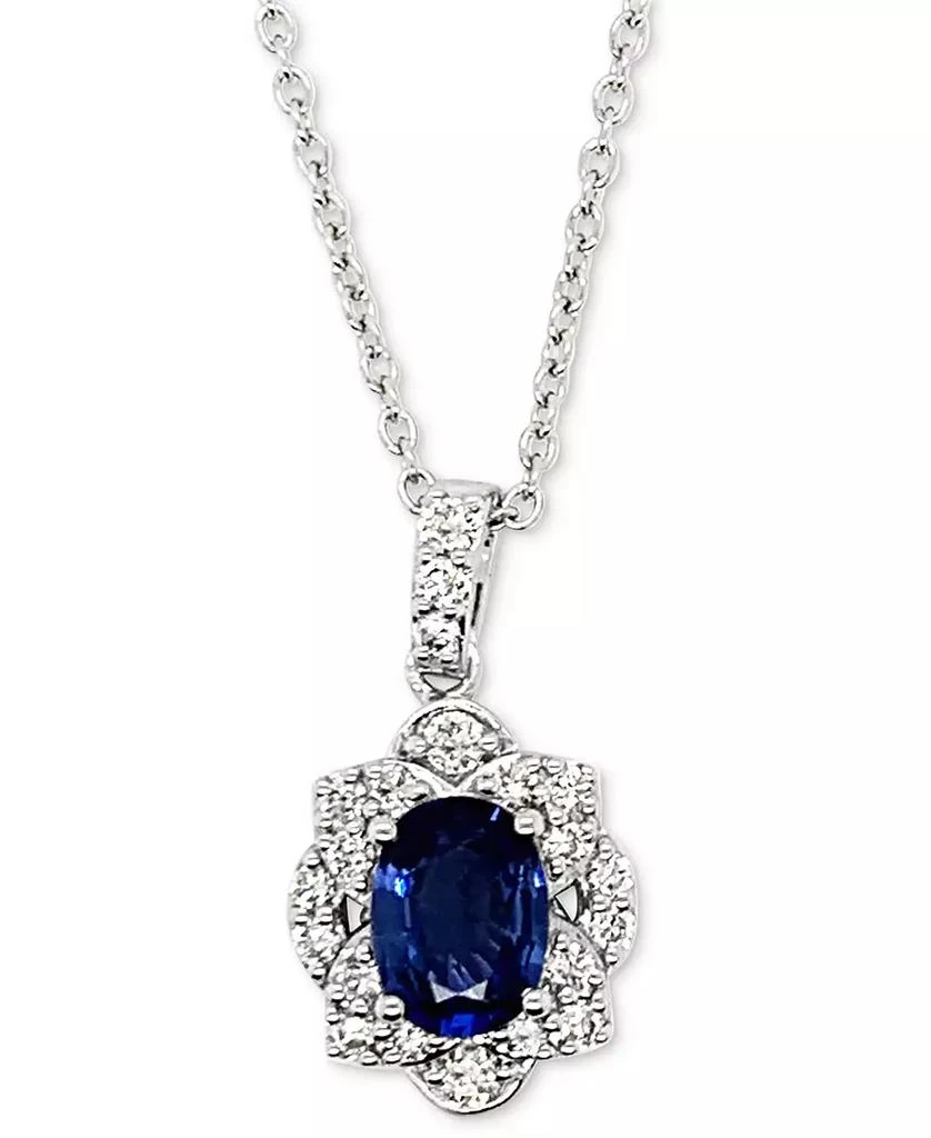 商品Le Vian|Couture® Blueberry Sapphire (1-1/5 ct. t.w.) & Vanilla Diamond (3/8 ct. t.w.) Oval Halo 18" Pendant Necklace in Platinum,价格¥21482,第1张图片