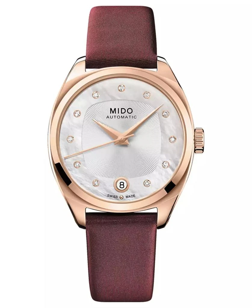 商品MIDO|Women's Swiss Automatic Belluna Royal Lady Diamond (1/20 ct. t.w.) Brown Leather Strap 33mm,价格¥9011,第1张图片