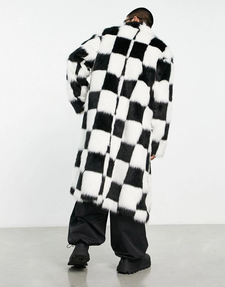 商品ASOS|ASOS DESIGN longline faux fur coat in check,价格¥711,第2张图片详细描述