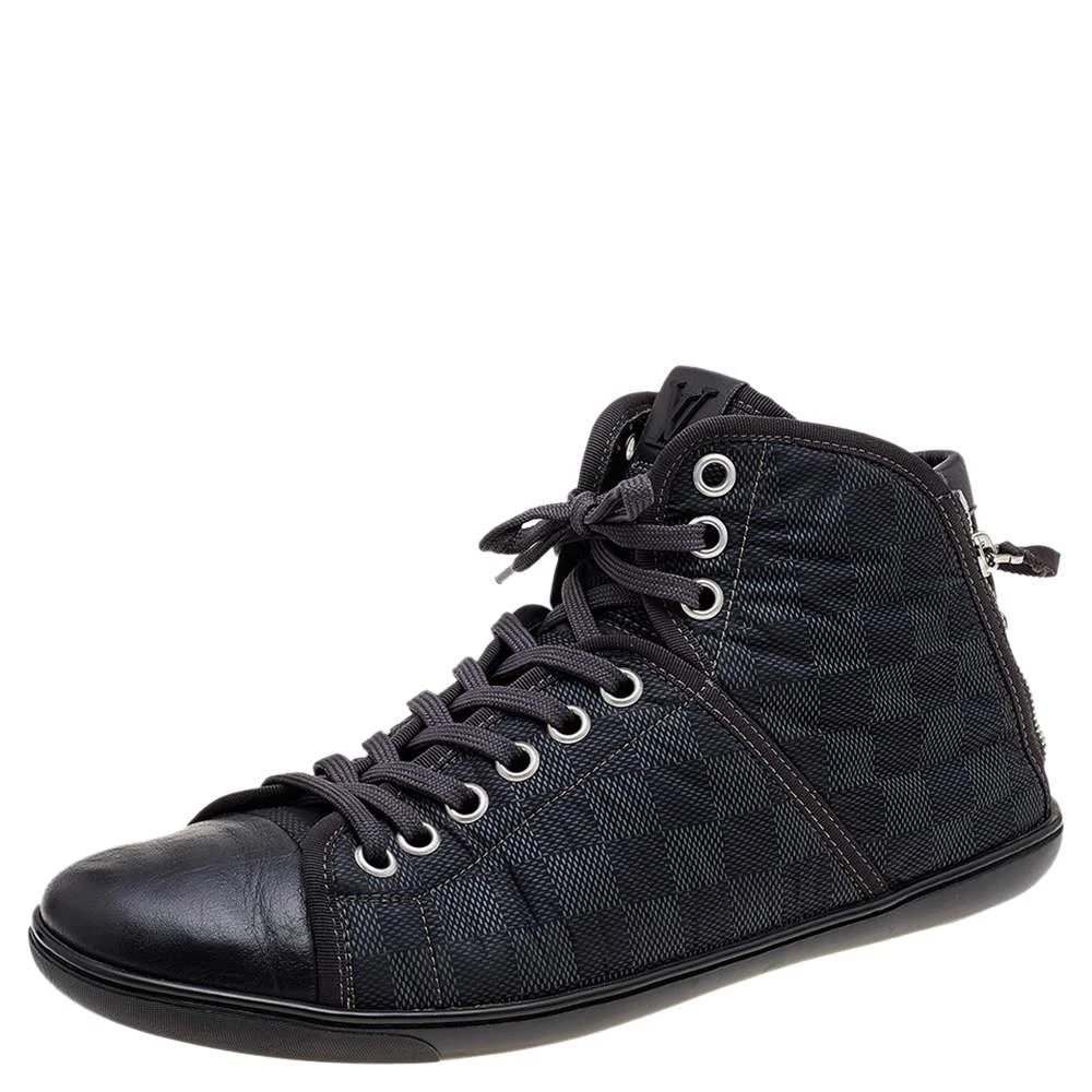 商品[二手商品] Louis Vuitton|Louis Vuitton Black/Grey Damier Graphite Fabric And Leather Trim Zip Up High Top Sneakers Size 44,价格¥3712,第1张图片