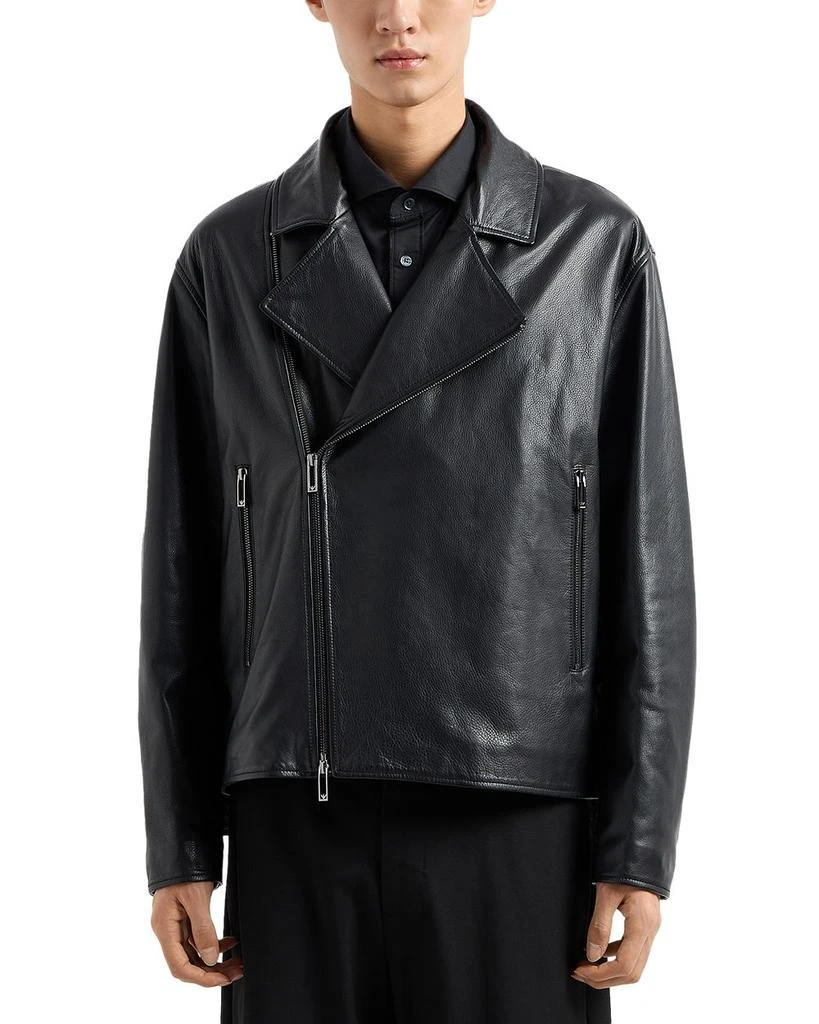 商品Emporio Armani|Asymmetrical Leather Biker Jacket,价格¥7692,第1张图片