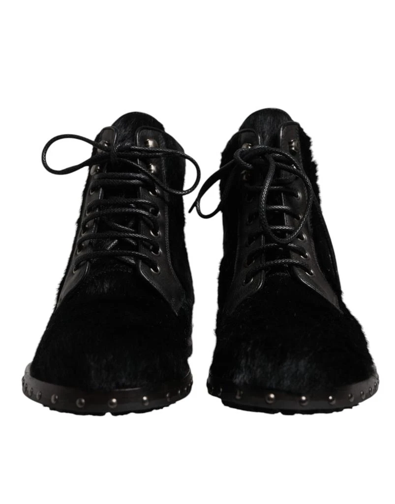 商品Dolce & Gabbana|Dolce & Gabbana Black Pony Style Leather Mid Calf Boots Shoes,价格¥5091,第2张图片详细描述