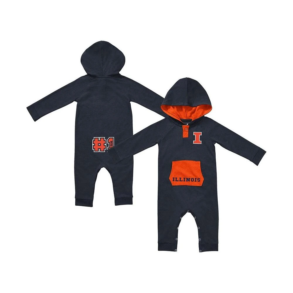 商品Colosseum|Newborn and Infant Boys and Girls Navy Illinois Fighting Illini Henry Pocketed Raglan Hoodie Romper,价格¥224,第1张图片