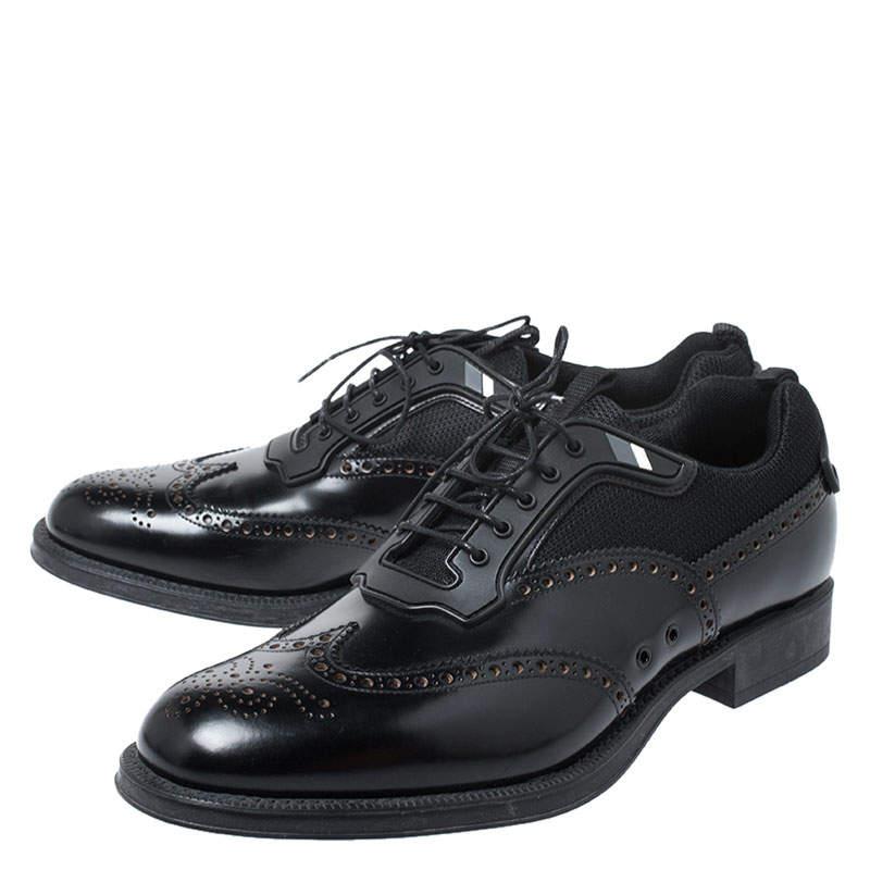 Prada Black Brogue Leather and Mesh Lace Up Derby Sneakers Size 44商品第4张图片规格展示