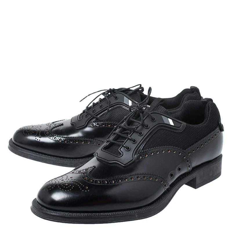 商品[二手商品] Prada|Prada Black Brogue Leather and Mesh Lace Up Derby Sneakers Size 44,价格¥2630,第4张图片详细描述