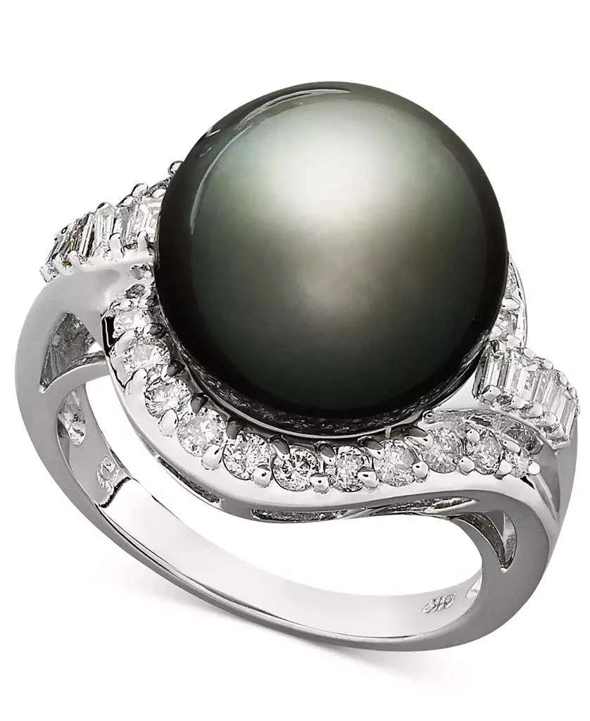 商品Macy's|14k White Gold Ring, Cultured Tahitian Pearl (12mm) and Diamond (5/8 ct. t.w.) Ring,价格¥8974,第1张图片