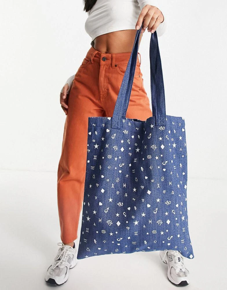 商品ASOS|ASOS DESIGN denim shopper bag in zodiac print,价格¥55,第3张图片详细描述