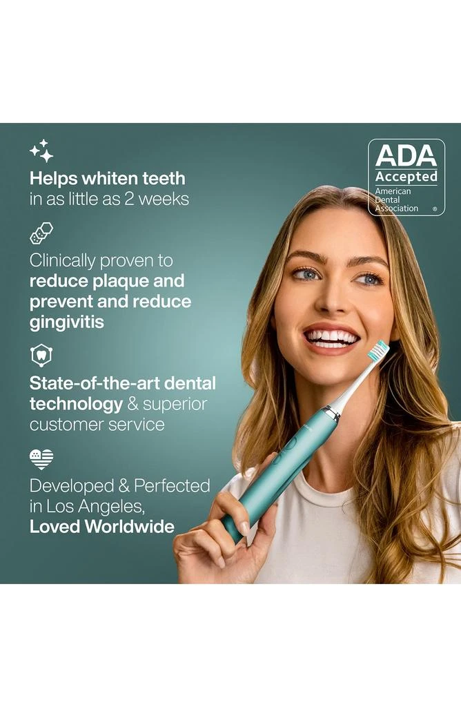 商品AquaSonic|VIBE SERIES Mint Green UltraSonic Whitening Toothbrush with 8 DuPont Brush Heads & Travel Case,价格¥260,第3张图片详细描述