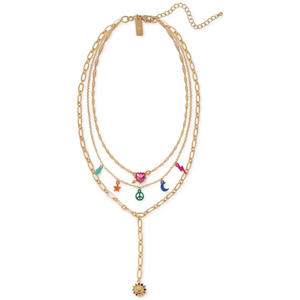 商品INC International|Gold-Tone Heart Crystal & Multicolor Charm Layered Lariat Necklace, 16" + 3" extender, Created for Macy's,价格¥59,第1张图片