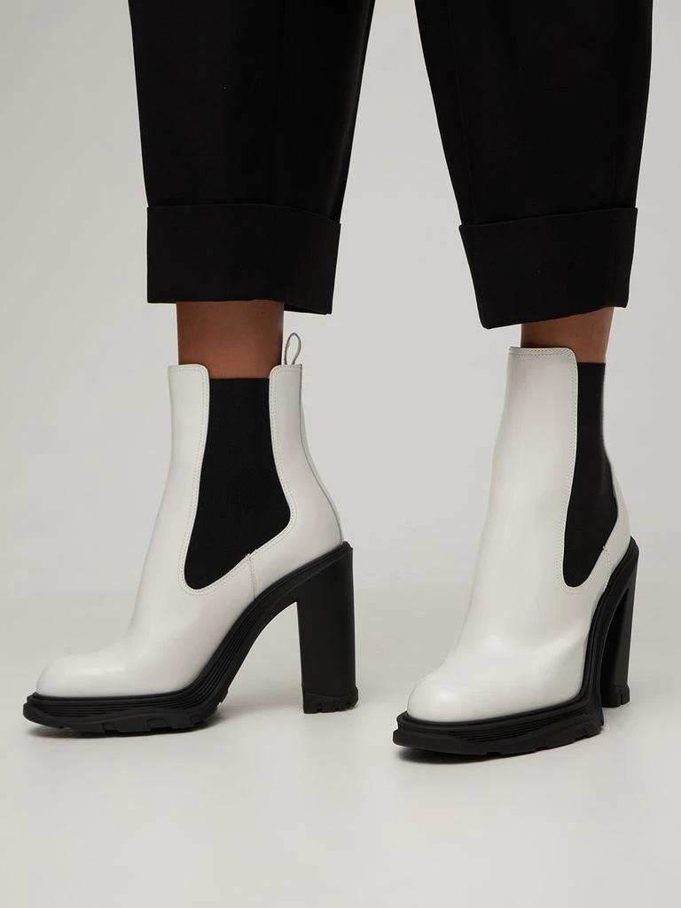 商品Alexander McQueen|120mm Brushed Leather Ankle Boots,价格¥8431,第2张图片详细描述