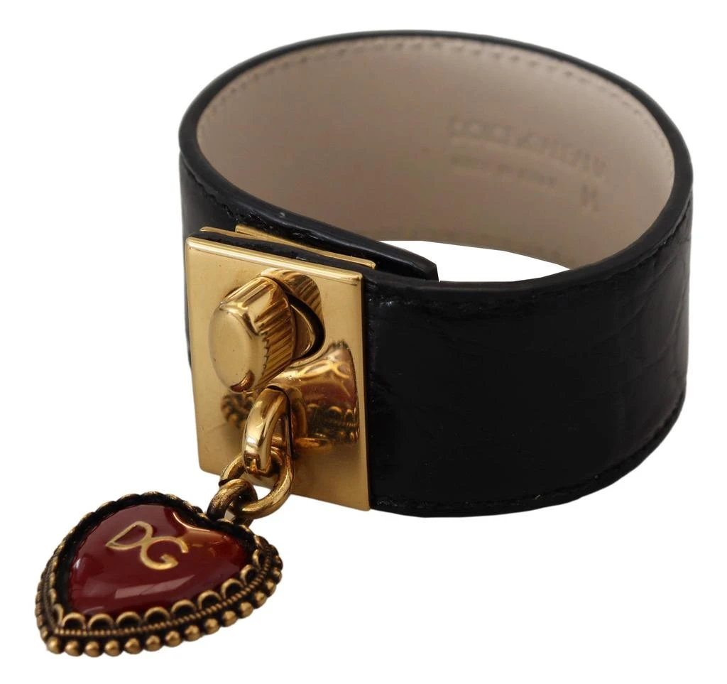 商品Dolce & Gabbana|Dolce & Gabbana Black Dauphine Leather DG Heart Key Ring Bracelet,价格¥3746,第1张图片