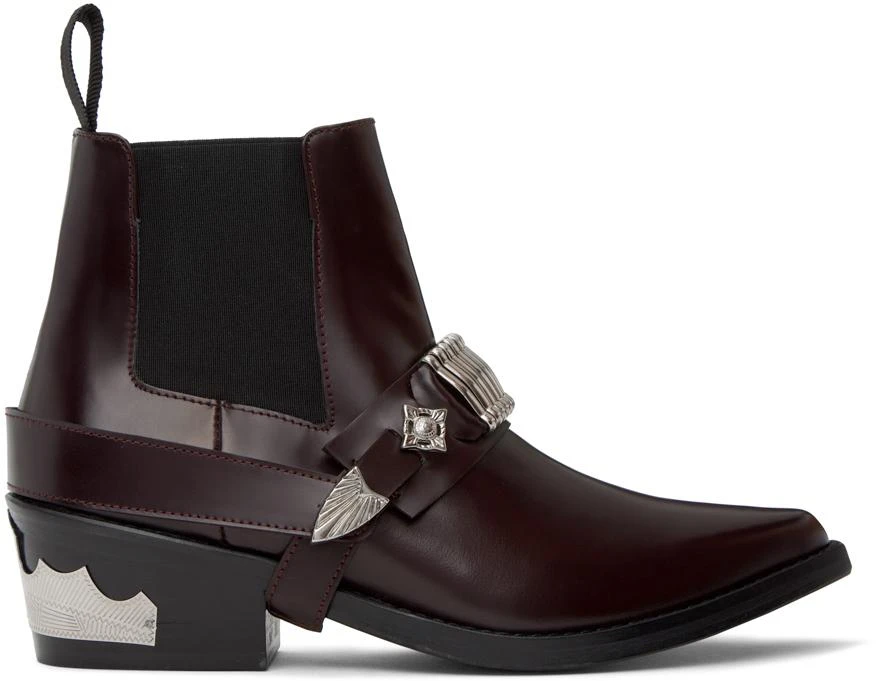 商品Toga Pulla|Burgundy Ankle Strap Chelsea Boots,价格¥1278,第1张图片