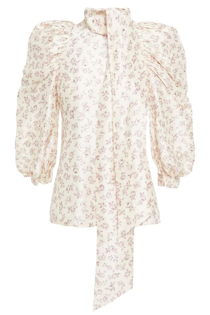 商品Zimmermann|Tie-neck gathered floral-print silk blouse,价格¥1792,第1张图片