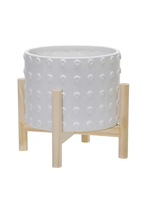 商品belk|Range 8 Inches Planter With Dotted Planter And Wooden Stand White,价格¥478,第1张图片