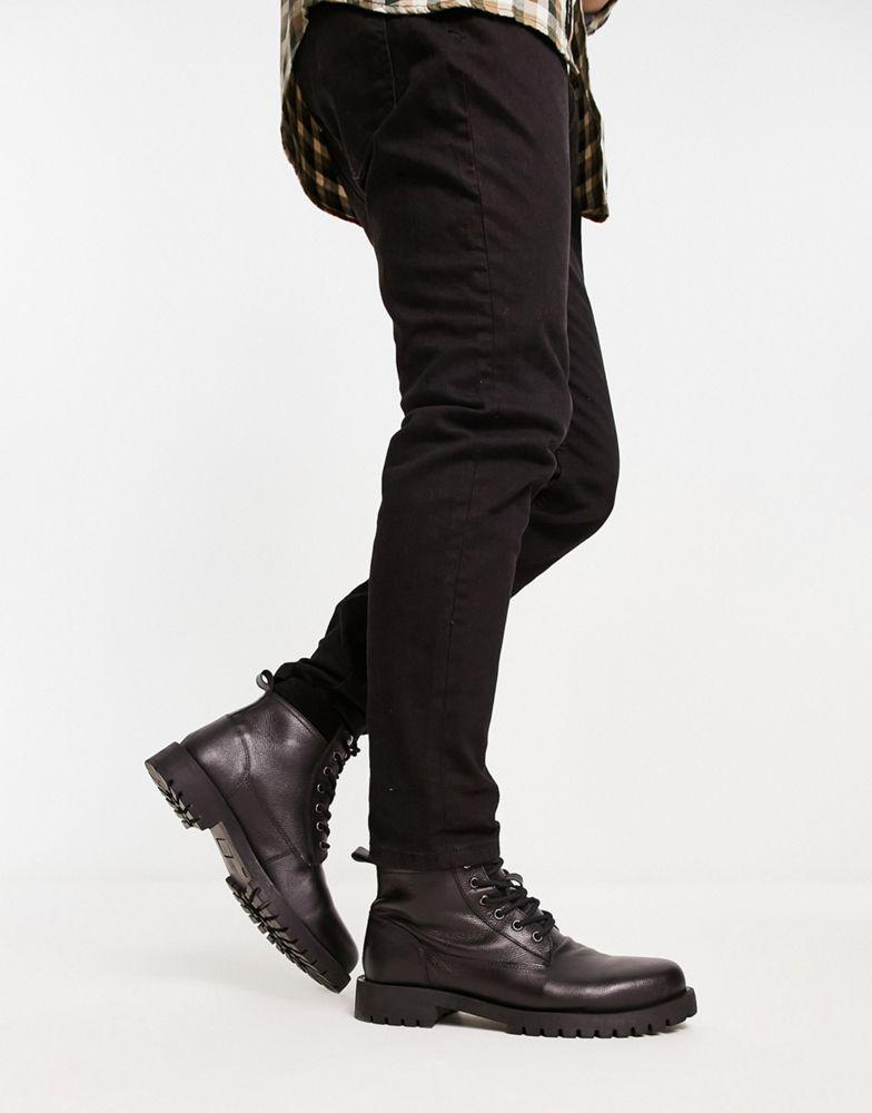 ASOS DESIGN lace up boot in black leather with suede padded collar商品第2张图片规格展示