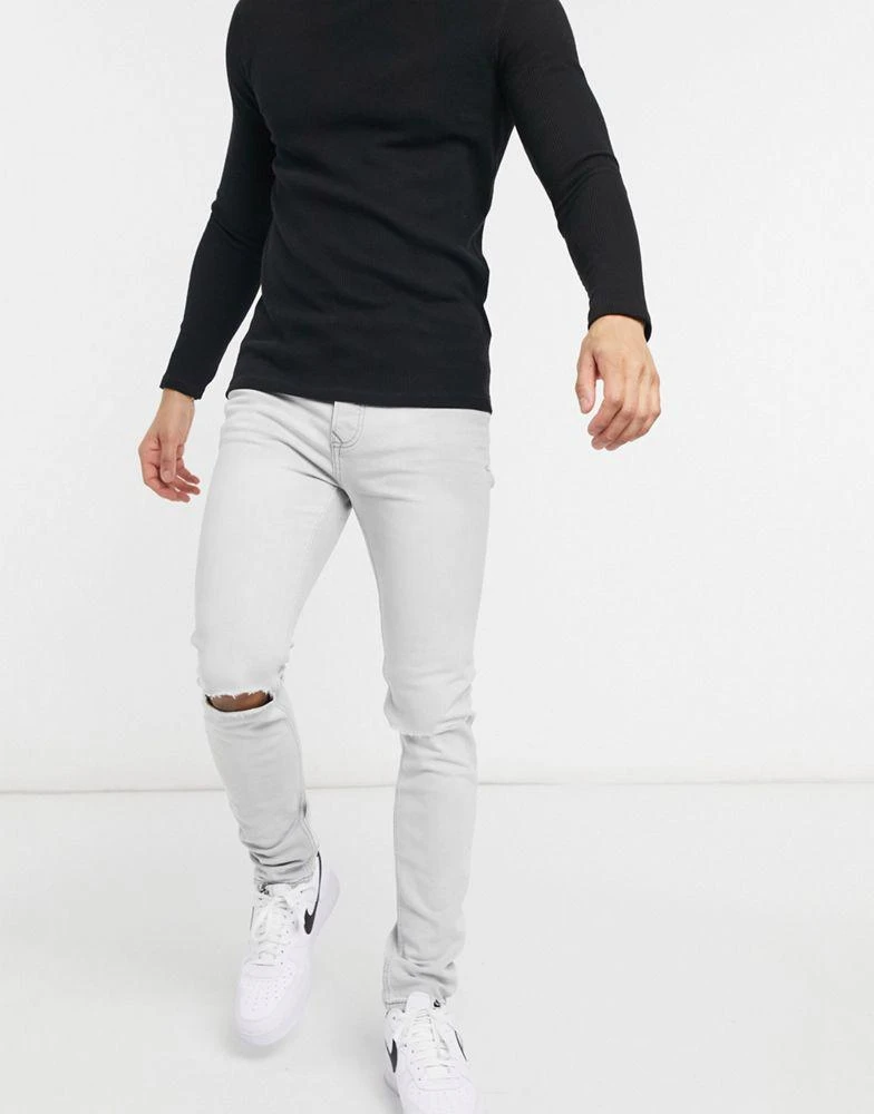 商品Topman|Topman knee ripped skinny jeans in grey,价格¥212,第1张图片