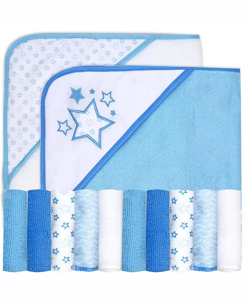 商品Tendertyme|Baby Boys and Baby Girls Stars 2 Pack Hooded Bath Towel and Wash Cloth Set,价格¥225,第1张图片