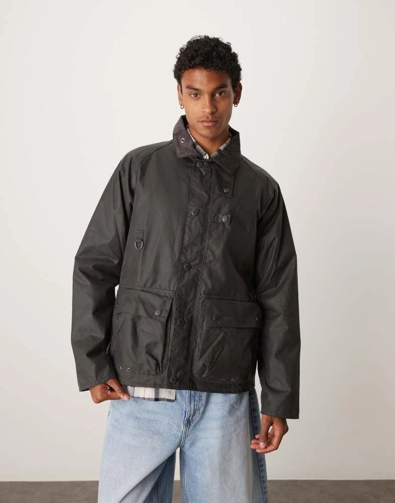 商品Barbour|Barbour utility spey wax jacket in charcoal,价格¥2092,第1张图片
