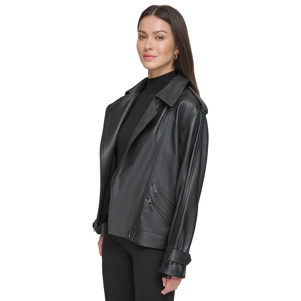 商品DKNY|Women's Leather Zippered-Pocket Moto Jacket,价格¥2463,第3张图片详细描述