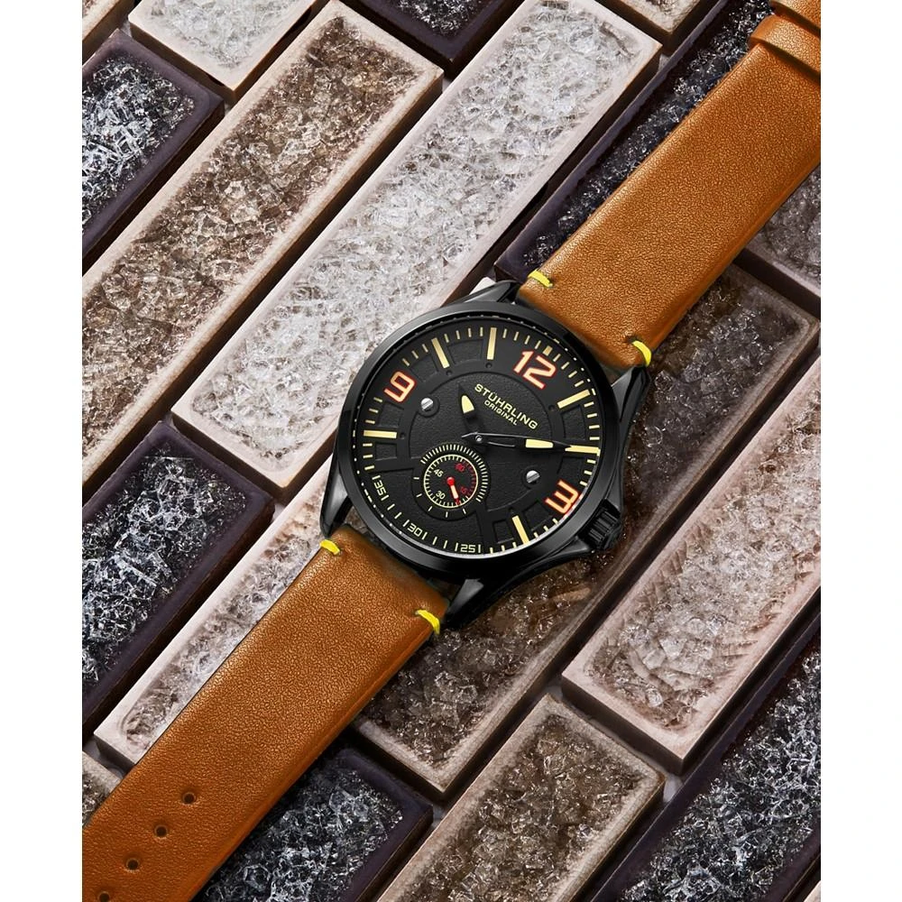 商品Stuhrling|Men's Tan Leather Strap Watch 43mm,价格¥836,第2张图片详细描述