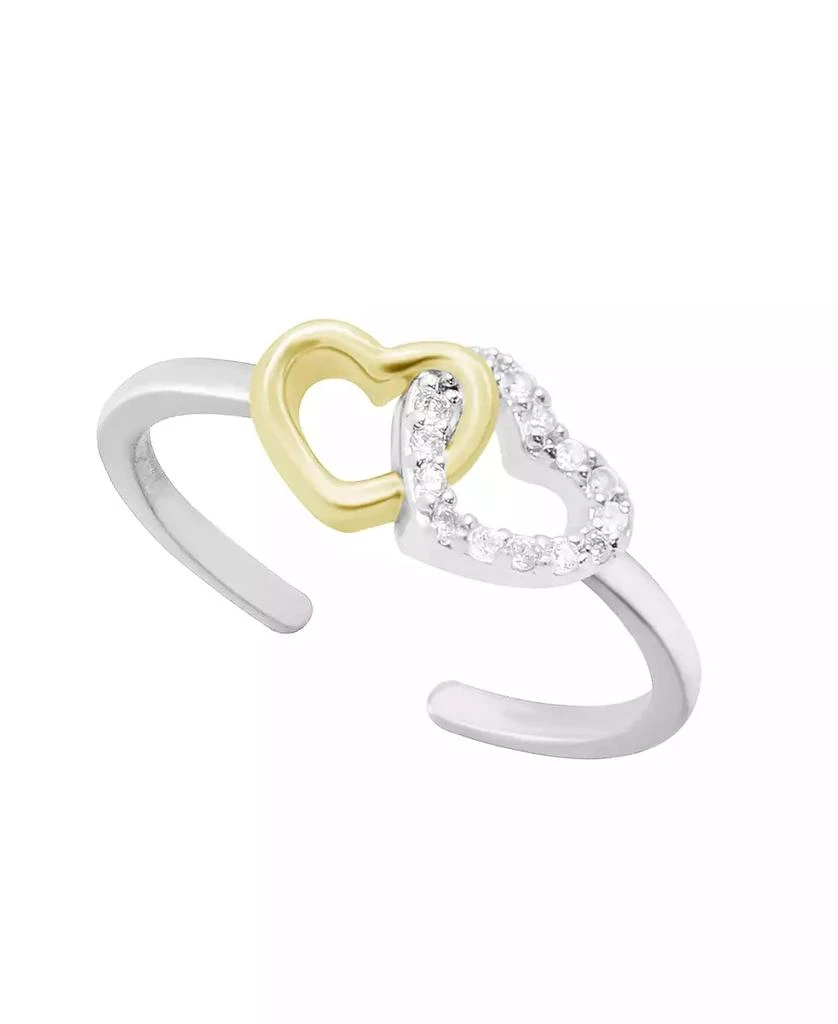 商品Essentials|Cubic Zirconia Double Heart Toe Ring in Two Tone Silver Plate,价格¥76,第1张图片