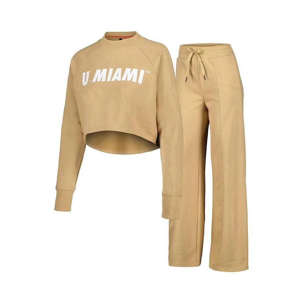 商品Kadyluxe|Women's Tan Miami Hurricanes Raglan Cropped Sweatshirt and Sweatpants Set,价格¥747,第1张图片